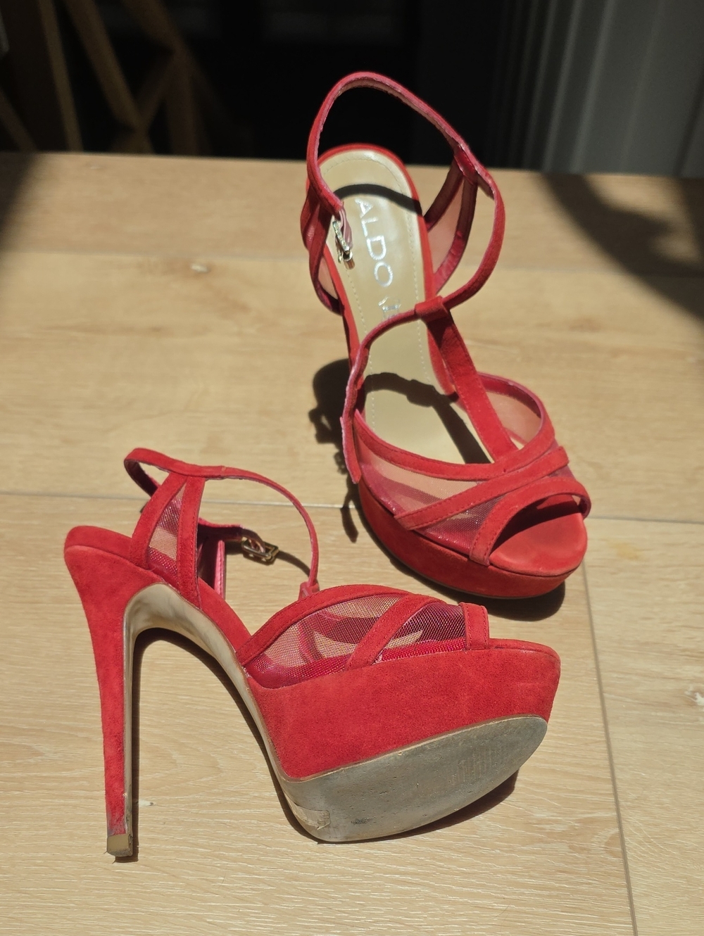ALDO Red Suede Platform Strappy High Heels